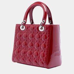 Pre Owned Dior Red Medium Patent Cannage Lady Dior