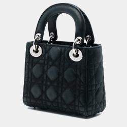 Pre Owned Dior Black Mini Iridescent Lambskin Cannage Lady Dior