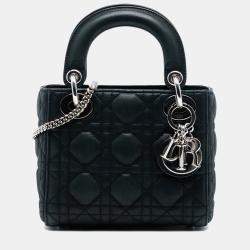 Pre Owned Dior Black Mini Iridescent Lambskin Cannage Lady Dior