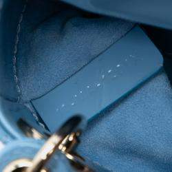 Pre Owned Dior Blue Micro Patent Cannage Lady Dior