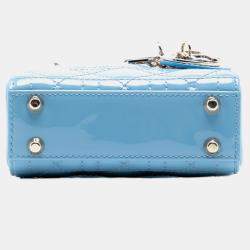 Pre Owned Dior Blue Micro Patent Cannage Lady Dior