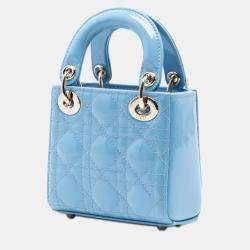 Pre Owned Dior Blue Micro Patent Cannage Lady Dior