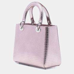 Pre Owned Dior Pink Medium Metallic Patent Microcannage Lady Dior