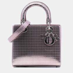 Pre Owned Dior Pink Medium Metallic Patent Microcannage Lady Dior