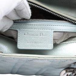 Pre Owned Dior Blue Medium Iridescent Lambskin Cannage Lady Dior