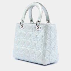 Pre Owned Dior Blue Medium Iridescent Lambskin Cannage Lady Dior