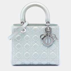 Pre Owned Dior Blue Medium Iridescent Lambskin Cannage Lady Dior