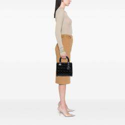 Pre Owned Dior Black Medium Patent Cannage Lady Dior