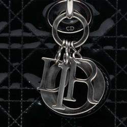 Pre Owned Dior Black Medium Patent Cannage Lady Dior