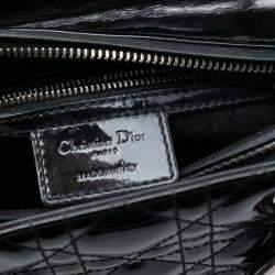 Pre Owned Dior Black Medium Patent Cannage Lady Dior