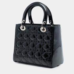 Pre Owned Dior Black Medium Patent Cannage Lady Dior