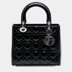 Pre Owned Dior Black Medium Patent Cannage Lady Dior