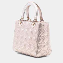 Pre Owned Dior Pink Medium Metallic Lambskin Cannage Lady Dior