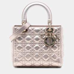Pre Owned Dior Pink Medium Metallic Lambskin Cannage Lady Dior