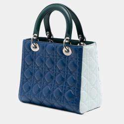 Pre Owned Dior Blue Medium Tricolor Lambskin Cannage Lady Dior
