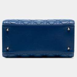 Pre Owned Dior Blue Medium Tricolor Lambskin Cannage Lady Dior