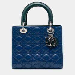 Pre Owned Dior Blue Medium Tricolor Lambskin Cannage Lady Dior