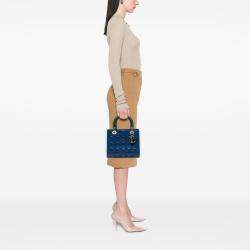 Pre Owned Dior Blue Medium Tricolor Lambskin Cannage Lady Dior