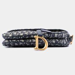 Pre Owned Dior Blue Oblique Canvas Saddle Bag