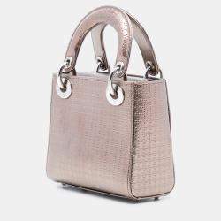 Pre Owned Dior Gold Mini Metallic Patent Microcannage Lady Dior