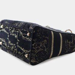 Pre Owned Dior Black Medium Embroidered Canvas Toile de Jouy Lady D Lite