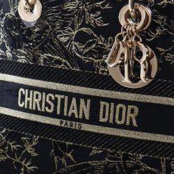 Pre Owned Dior Black Medium Embroidered Canvas Toile de Jouy Lady D Lite