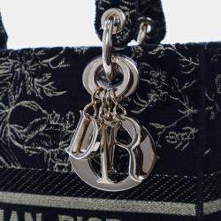 Pre Owned Dior Black Medium Embroidered Canvas Toile de Jouy Lady D Lite