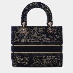 Pre Owned Dior Black Medium Embroidered Canvas Toile de Jouy Lady D Lite