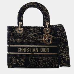 Pre Owned Dior Black Medium Embroidered Canvas Toile de Jouy Lady D Lite