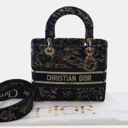 Pre Owned Dior Black Medium Embroidered Canvas Toile de Jouy Lady D Lite
