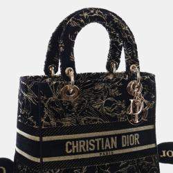 Pre Owned Dior Black Medium Embroidered Canvas Toile de Jouy Lady D Lite