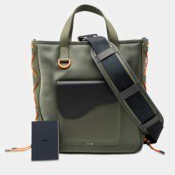 Pre Owned Dior Green Sacai Nylon and Leather Saddle Tote