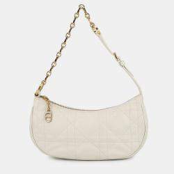 Pre Owned Dior Macrocannage Cd Lounge Hobo Bag Latte White Lambskin