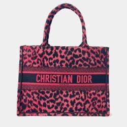 Pre Owned Dior Book Tote Leopard Pink/Black Canvas Size Medium