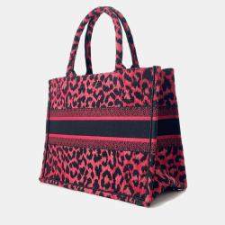 Pre Owned Dior Book Tote Leopard Pink/Black Canvas Size Medium