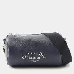 Pre Owned Christian Dior Dior Atelier Roller Shoulder Bag Leather Navy