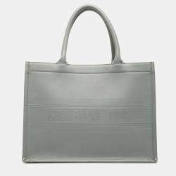 Pre Owned Dior Grey Medium Embossed Leather Book Tote