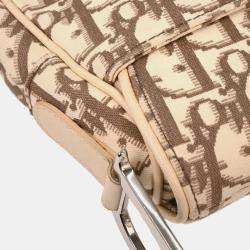 Pre Owned Christian Dior Off-white Embroidered Trotter Saddle Handbag