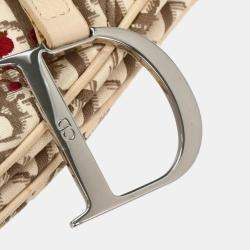 Pre Owned Christian Dior Off-white Embroidered Trotter Saddle Handbag