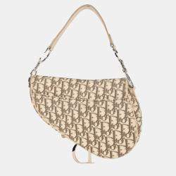 Pre Owned Christian Dior Off-white Embroidered Trotter Saddle Handbag