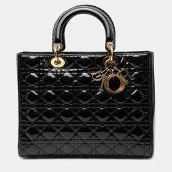مملوكة مسبقًا Dior Black Large Patent Cannage Lady Dior