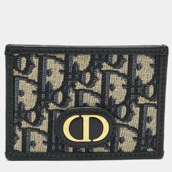 Pre Owned Dior 30 Montaigne Blue Oblique Canvas and Leather Card Holder