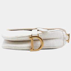 Pre Owned حقيبة ديور سادل صغيرة كانفاس أبيض أوبليك