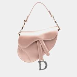 Pre Owned Dior Pink Mini Satin Crystal Embellished Saddle Bag