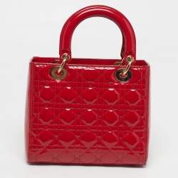 مملوكة مسبقًا Dior Lady Dior Medium Red Cannage Patent Leather Tote