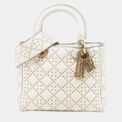 مملوكة مسبقًا Dior White Medium Lambskin Cannage Studded Supple Lady Dior