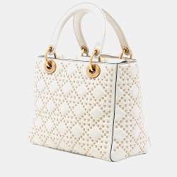 مملوكة مسبقًا Dior White Medium Lambskin Cannage Studded Supple Lady Dior