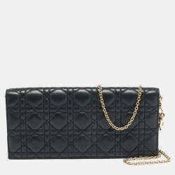 Pre Owned Dior Lady Dior Black Cannage Leather Chain Clutch