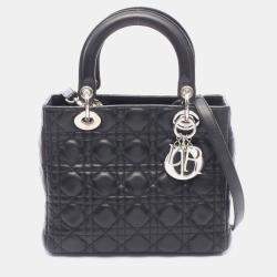 Pre Owned Christian Dior Dior Lady Cannage Handbag Leather Black