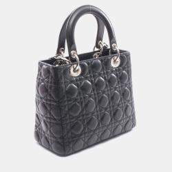 Pre Owned Christian Dior Dior Lady Cannage Handbag Leather Black